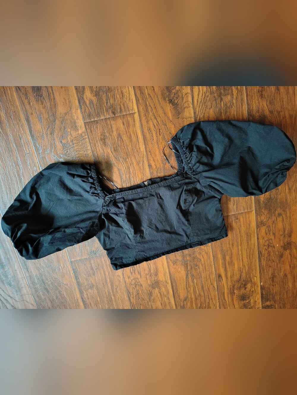 DKNY jeans festival black puffy sleeve crop top zipper blouse size L